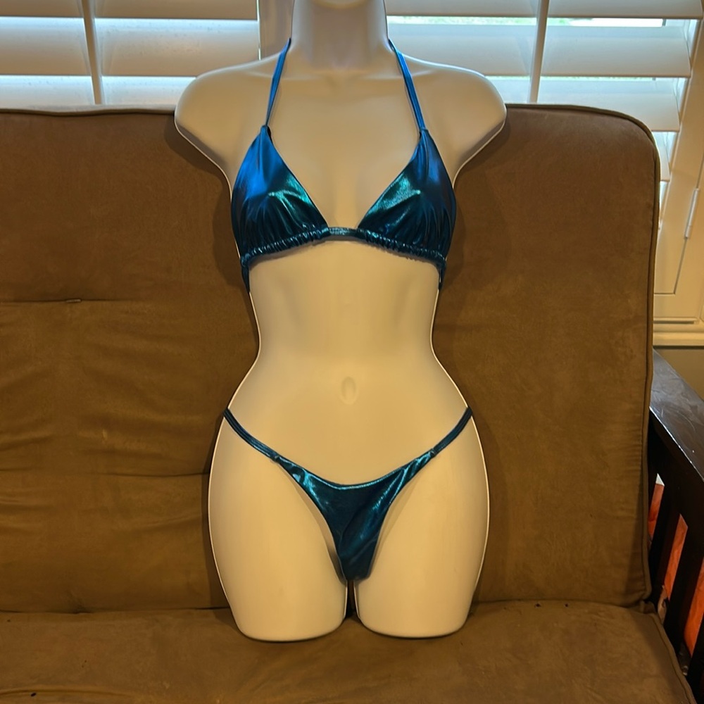 Bikini clear out blue metallic with gem stones medium excellent condition